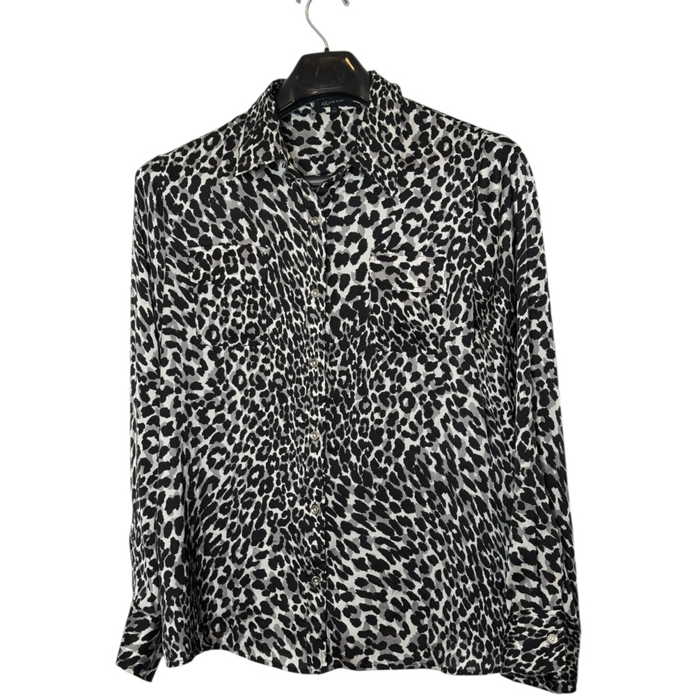 Anne Klein Black and White Animal Print Button Down Shirt